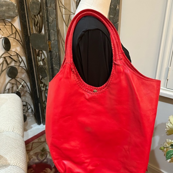 Jennifer Haley genuine red pebble leather fringe hobo bag - Picture 2 of 8
